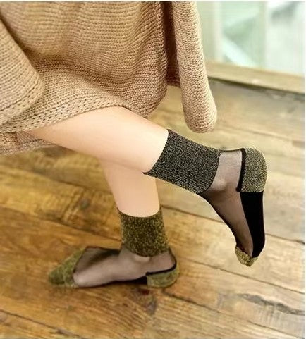 Alexandray Women Crystal lurex thin lace socks