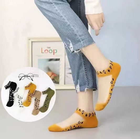 Alexandray Women Leopard Crystal Lace Socks