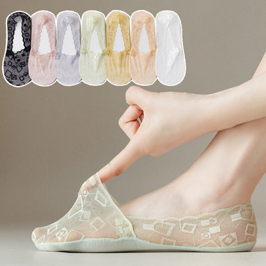 Alexandray Women Invisible  No-show Ice Silk Socks Silicone Non-slip Ankle Socks